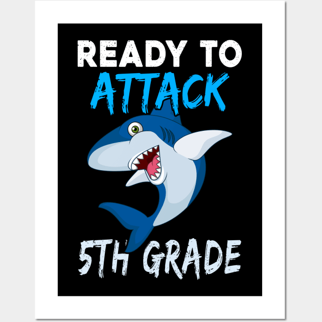 Shark Kids Ready To Attack 5Th Grade Boys Back To School Wall Art by kateeleone97023